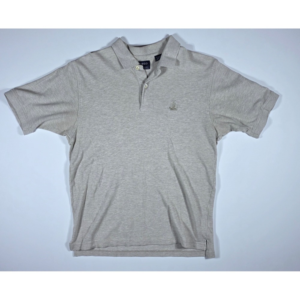 IZOD Mens Silk Wash Polo Shirt Beige Heather Short Sleeve Cotton Crest Logo M